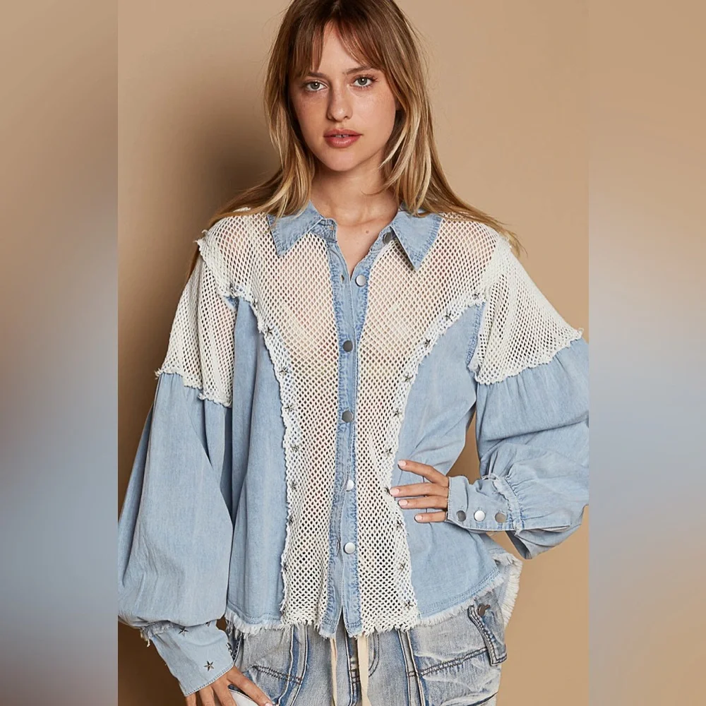 #174 CLOSEOUT FIRM 🌸New! Pol Oversized Cotton Studded Jacket Top - Picture 2 of 4